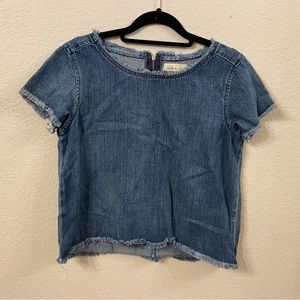 Cloth & Stone Denim Chambray Raw Hem Boxy Blouse Size XS